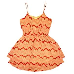 Y2K Vintage Red/Pink/Cream Chevron Spaghetti Strap Tiered Hem Mini Dress Small